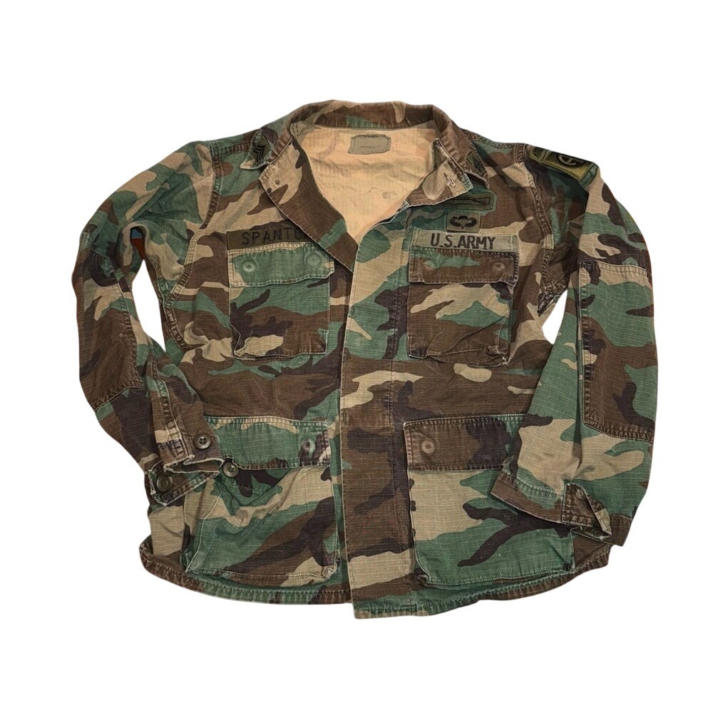 Mens US Army Woodland Camo Military Jacket Shacket 82nd Airborne Small Regular